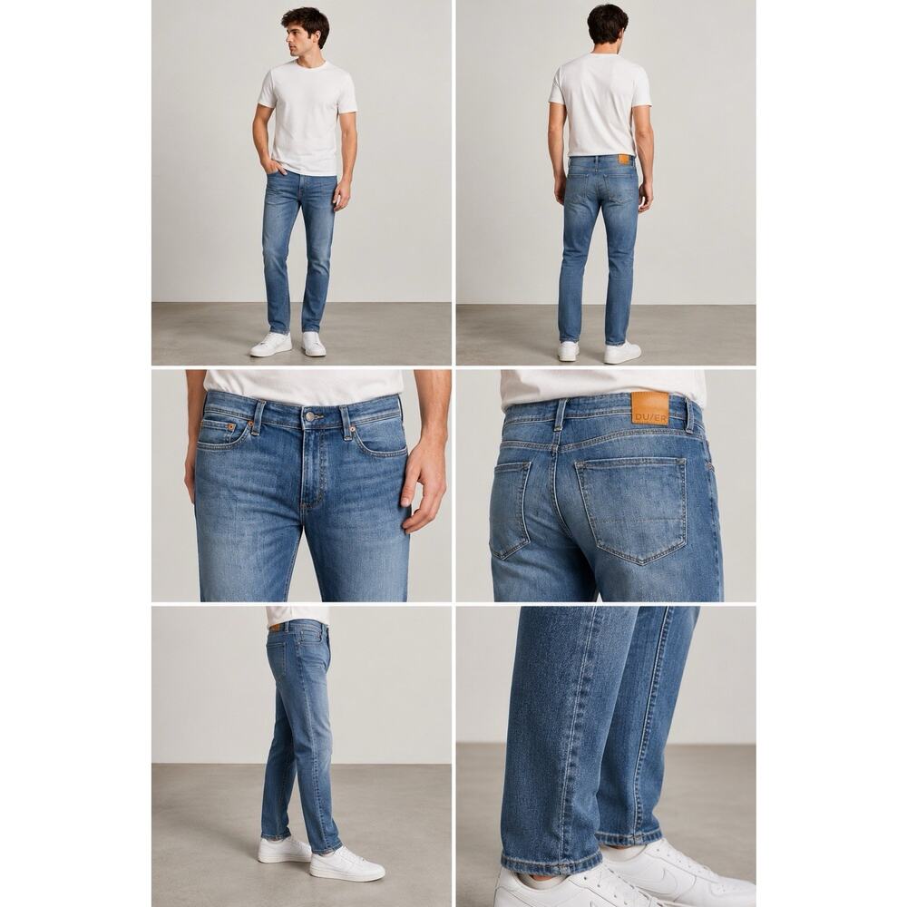 DU/ER L2X Slim Fit Jeans Mens 36x30 Blue Coolmax Stretch Straight Leg